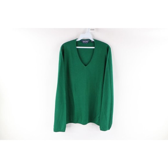 NOS Vtg 80s Robert Bruce Arnold Palmer Mens L Blank Knit V-Neck Sweater Green